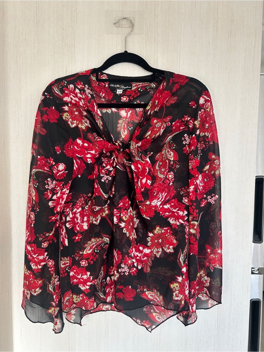 Vintage 90s Whimsigoth Sheer Mesh Floral Blouse Bell Sleeve M (9/10)